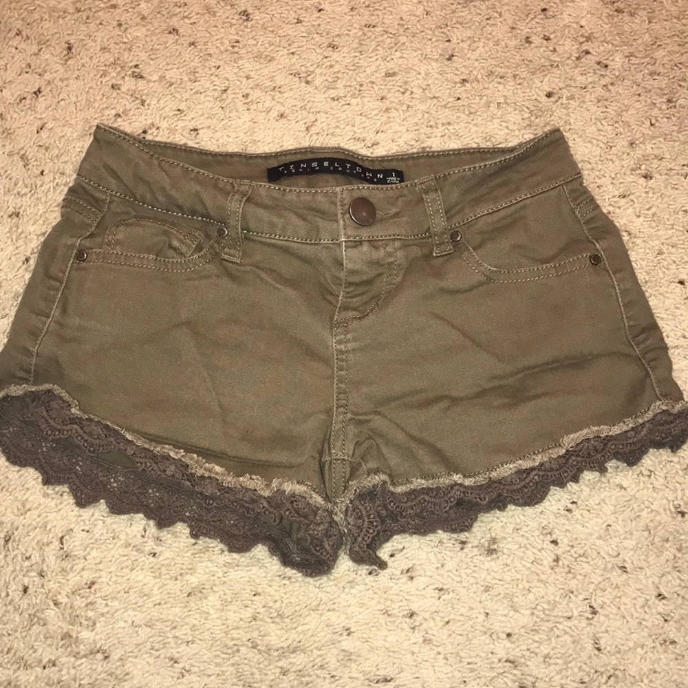 Greenish brown shorts with lace trim